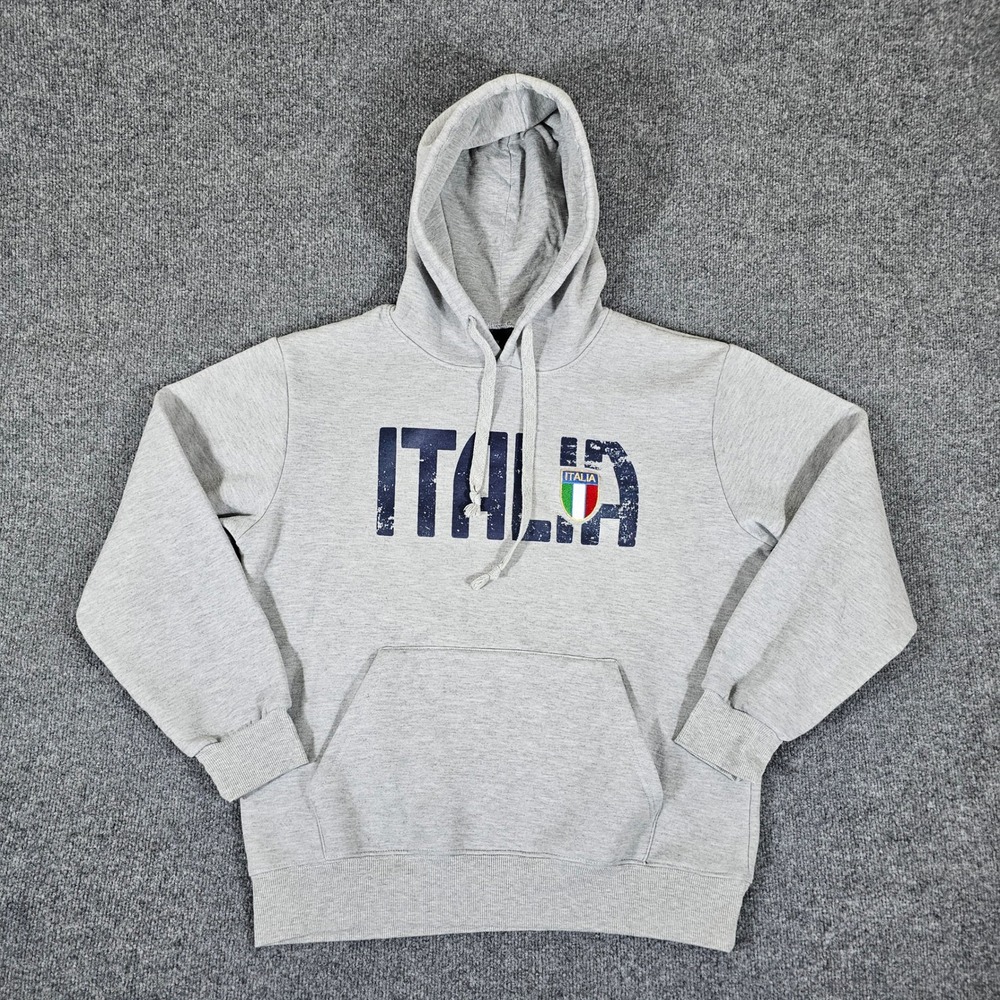 Chip Italia Spell Out Hooded Sweatshirt Gray Men's Size XL Italy‎ Flag Fall